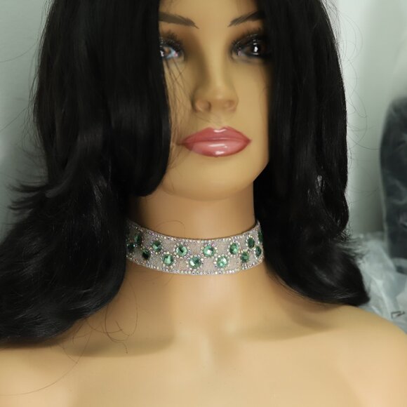 Sparkly Green Choker Necklace Adjustable Length Rhinestone Chokers  (#72) - Picture 9 of 12